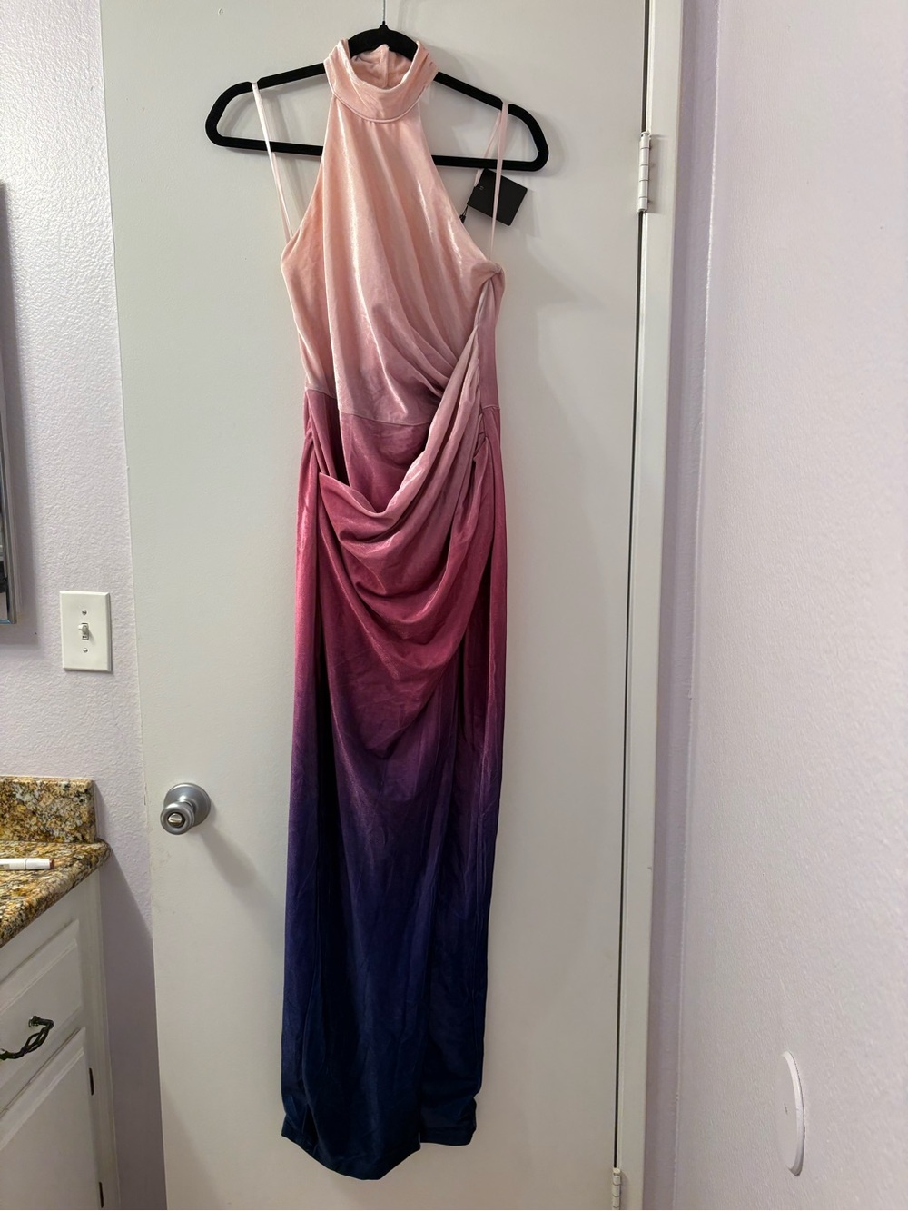 JLuxLabel Elegant Ombré High-Neck Evening Dress - NWT (Soft Velvet Texture) M